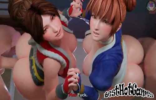 Kasumi and Mai Shiranui hold hands.